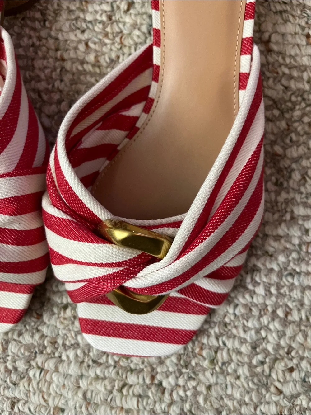Vince Camuto Red & White Striped Slide Sandals